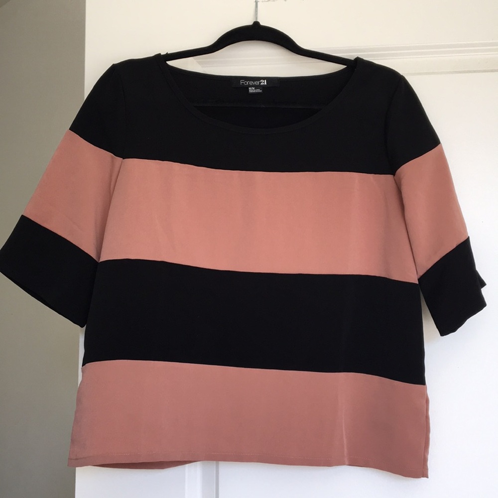 Tan and black striped blouse